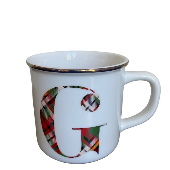 Pottery Barn Plaid Alphabet Stoneware Holiday Initial G Monogram Mug G - Picture 1 of 12